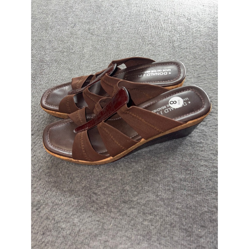 Donald J Pliner Brown Elastic Patent Wedge Sandals Spain Womens 8 M Cork Slide